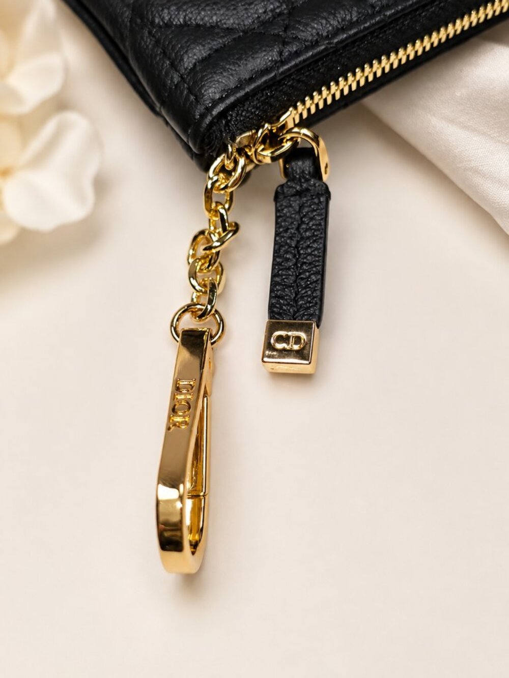 Dior Black Quilted Leather Zip Card Holder / Coin Pouch w Gold DIOR Hardware - Picture 5 of 7